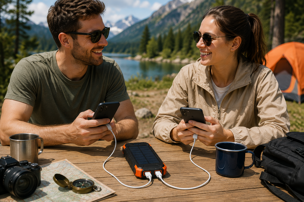 Baterie Externă 10.000mAh cu Lanternă LED – Putere la Priză sau la Soare